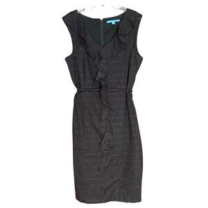 Antonio Melani Brown, Sleeveless V-Neck, Ruffle Front Cotton Dress, Size 12, EUC